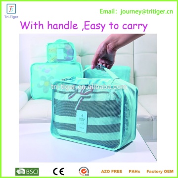 3 sets packing cube luggage organizer nylon mesh portable travel partition pouch storage bags for underwear and cosmetic bag