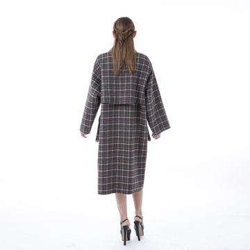 Brown checked lapel cashmere coat
