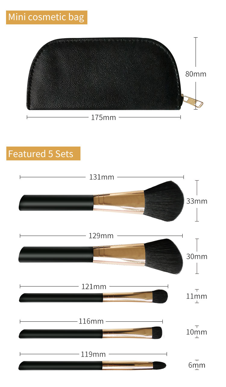 5 PIECE Essential  travel makeup brush set 6