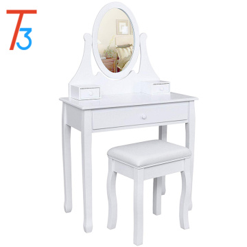 white Dressing Table Set 137 x 80 x 40 cm with adjustable mirror and stool