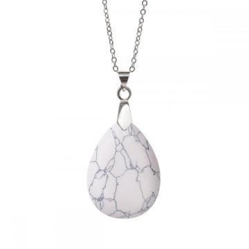 Natural Howlite 28x35MM Waterdrop Pendant Necklace with 45CM Silver Chain