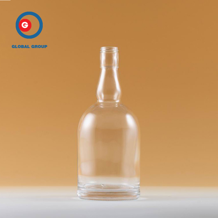 In Stock Vodka Bottle Round Shape Transparent Bottle Long Neck Clear Glass Bottle