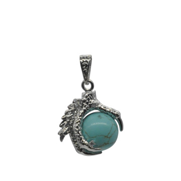 925 Sterling Silver Turquoise 15MM Sphere Dragon Claw Pendant Jewelry