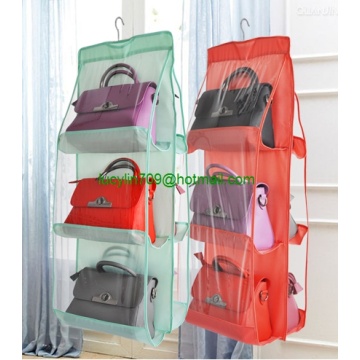 6 Pocket Handbag Anti-dust Cover Clear Hanging Closet Bags Organizer Purse Holder Collection Shoes Save Space