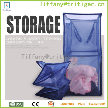 home Organizer Bathroom Storage Basket blue foldable Storage nylon net Laundry Basket