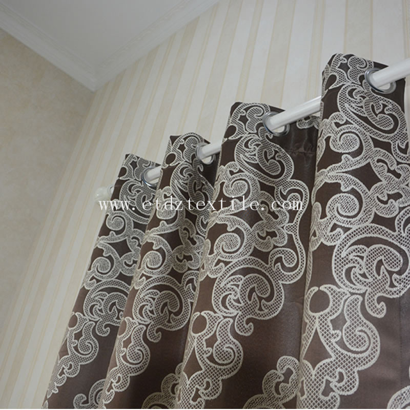 Polyester Embroidery Like Jacquard Curtain Chocolate