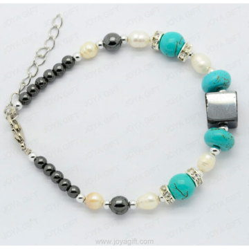 turquoise hematite pearl bracelet