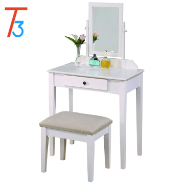 Makeup vanity table/stool set white finish with beige seat