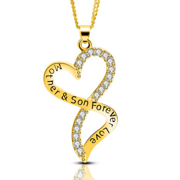 Mother's Day Gold and Silver Chic Mother Son Child Love Heart Pendant Mom Necklace