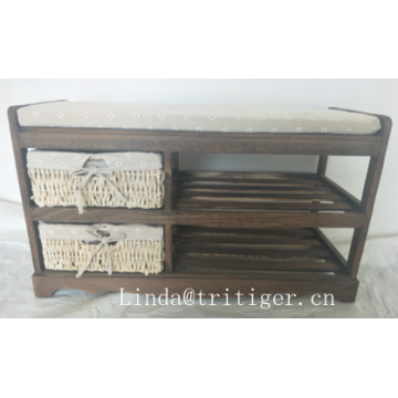 Antique Living Room Furniture Footstool wood storage bench wicker baskets for change shoes