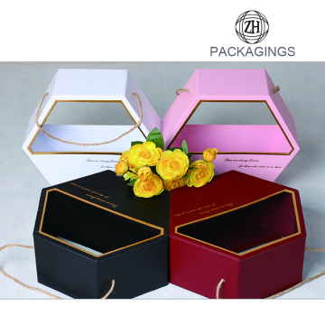 Hexagon gift flower box with handle retail