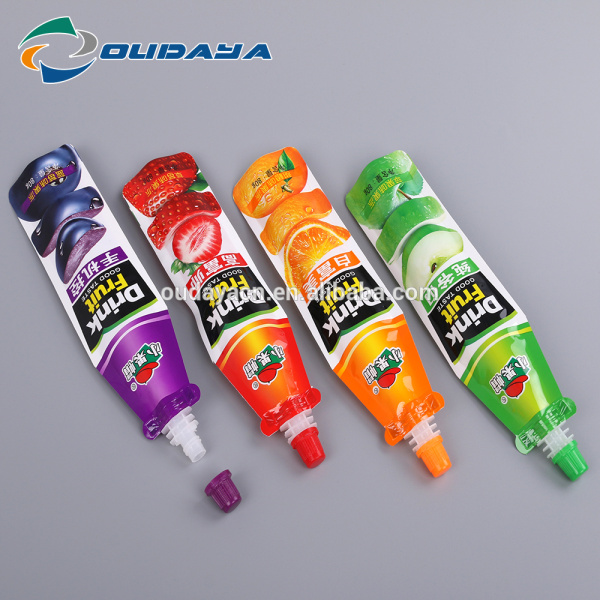 Plastic Packaging shaped juice Pouch Bag with spout