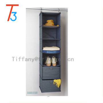 New design 6 shelves hanging organizer with two drawers gray cationic fabric 6 shelf hanging organizer