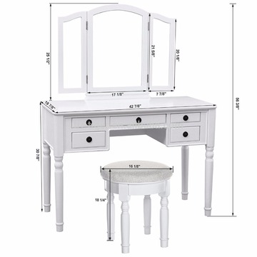 Bedroom tri folding Makeup station drawers vanity table with mirror