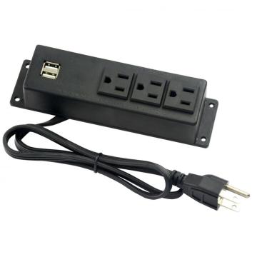 US Dual Power Outlets Strip Black With USB