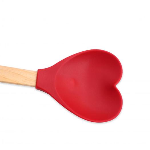 culorful silicon spoon with wooden handle