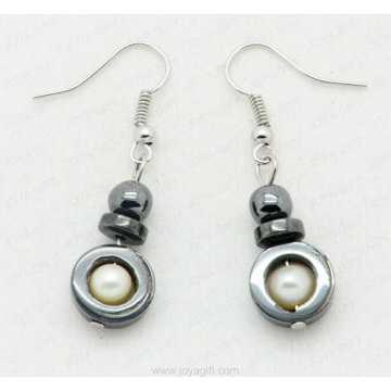 hematite earring with lampwork glass beads