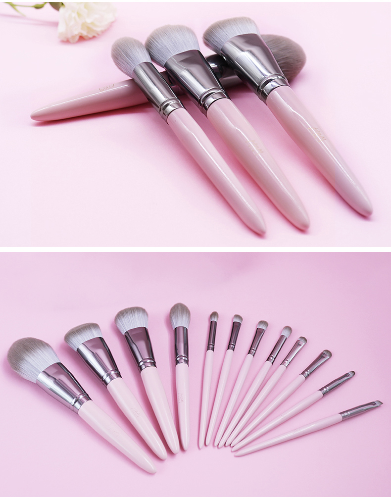 12 Pcs Pink and Sliver Makeup brushes set