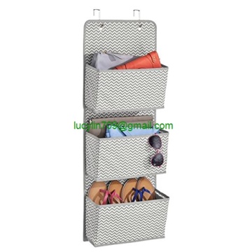 Over-the-Door Fabric Closet Storage Organizer for Purses, Handbags, Shoes, Sunglasses - 3 Pockets, Gray/Cream