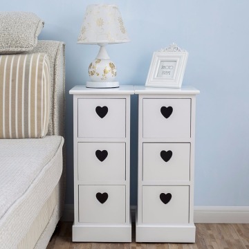 3 Drawers Elegant Heart Shape Pair of white Bedside Tables
 Pair of Bedside Tables White Chest of 3 Drawers Elegant Heart Shape