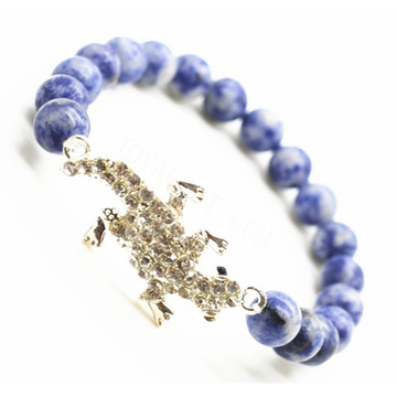 Sodalite Gemstone Bracelet with Diamante alloy lizard Piece
