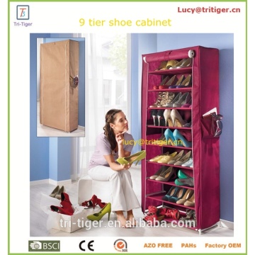 9-tier Shoe Organizer Cabinet Shoe Rack with Non-woven Secure Cover