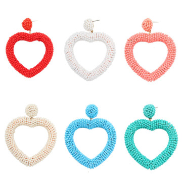 6 color Statement Beaded Heart Hoop Earrings Fashion Bohemian Handmade Woven Glass Seed Whimsical Drop Earring Stud Jewelry Idea