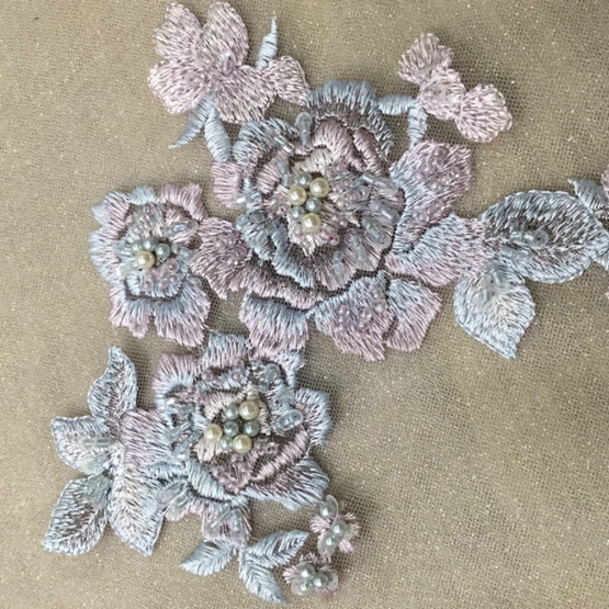 Blue Pink Flower Polyester Mesh Handmade Flower Fabric