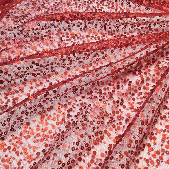 Shiny Red Sequin Lace Embroidery Fabric