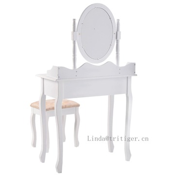 Modern Wood Makeup Dressing Table Stool Set Bedroom with Round Mirror Drawers