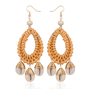 Earrings For Women Woven Handmade Straw Oval Or Circle Shell Drop Dangle Earrings Bohemian Lightweight Earrings Geometric Statem