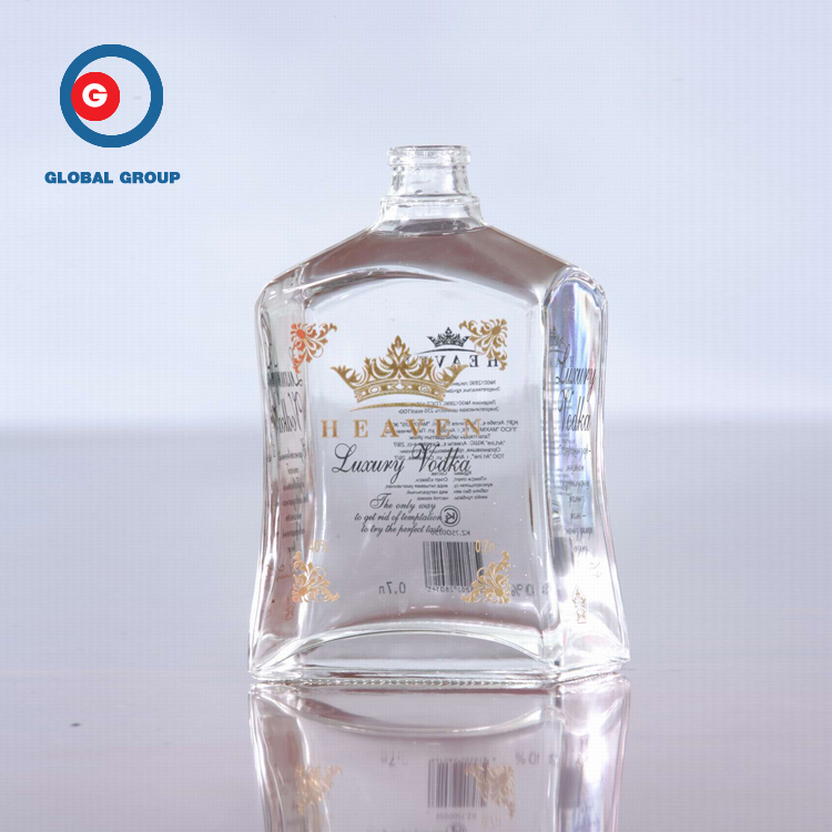 Narrow Mouth Printing Clear French Square Glass Bottle