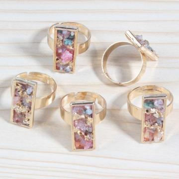 18k Gold Color Natural engagement Rectangle Drusy Crystal Rings