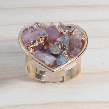 18k Gold Color Natural Heart Drusy Crystal Rings