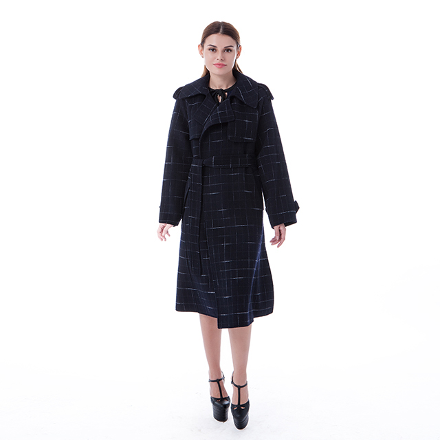 New blue checked cashmere coat