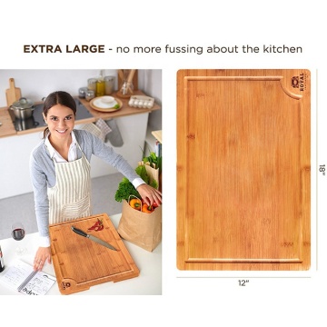 Organic Bamboo Cutting Board with Juice Groove - Best Kitchen Chopping Board for Meat (Butcher Block) Cheese and Vegetables