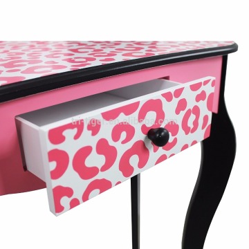 Fashion Prints Girls Vanity Table Stool Set with Mirror Leopard for KIDS (Pink Black)
