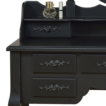 Factory Direct Collection Vanity Dressing Table Set with Stool, Black Make Up dresser