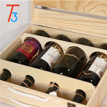 Pine wooden packaging wine crate storage gift box