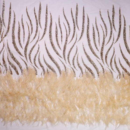 Nude Feather Lace Glitter Mesh Lace Fabric