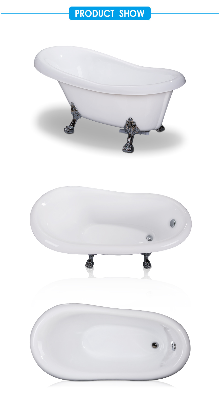 Polished Claw Feet Slipper Tub in White