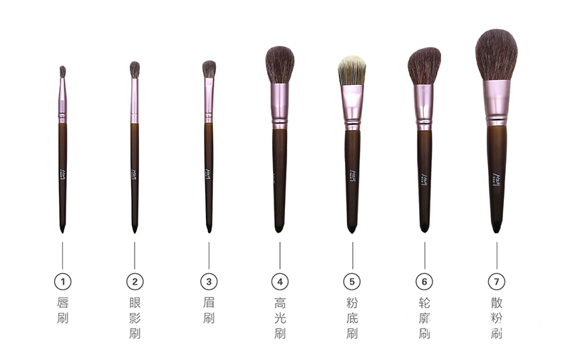 7PCS Goat Hair Wood Handle Makeup Brush 1-3