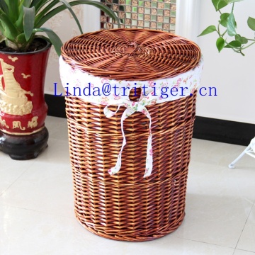 Handmade willow woven laundry basket with lid home storage