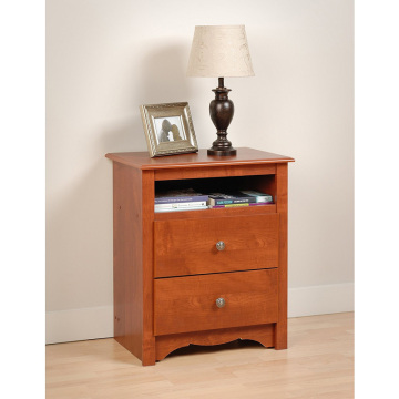 Wood End Table Bedside Cabinet Monterey Cherry 2-Drawer Tall Night Stand with Storage Drawer
