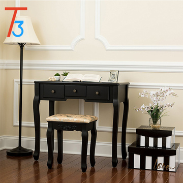 black single mirror dressing set five organization drawers vanity table with wooden tool