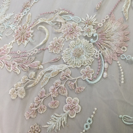 Light Color Handwork Beaded Bridal Dress Fabric