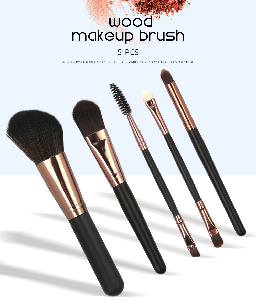 5 Pcs Wood Makeup Brushes Set 1