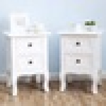 White Nightstand Set 2 Bedside End Table Pair Shabby Chick Bedroom Furniture