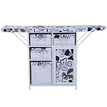 White/Black Wood Wicker Ironing Board with cabinet