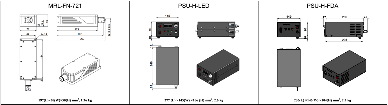 dimensions of 500mw 721nm red laser